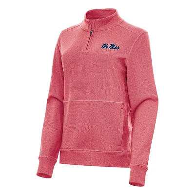 Women's Antigua Heather Red Ole Miss Rebels Crush Quarter-Zip Fleece Sweatshirt