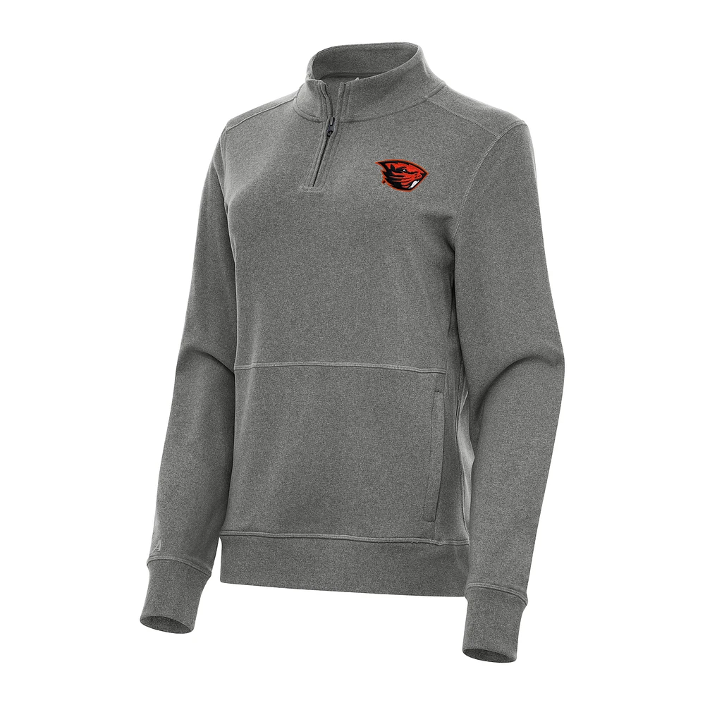 Women's Antigua Heather Black Oregon State Beavers Crush Quarter-Zip Fleece Sweatshirt