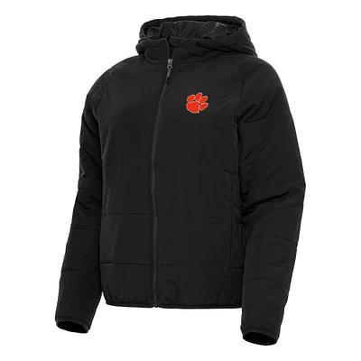 Women's Antigua Black Clemson Tigers Universe Full-Zip Puffer Jacket