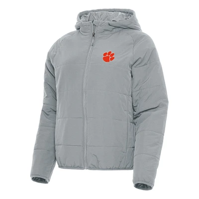 Women's Antigua Gray Clemson Tigers Universe Full-Zip Puffer Jacket