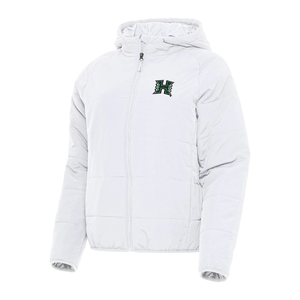 Women's Antigua White Hawaii Rainbow Warriors Universe Full-Zip Puffer Jacket
