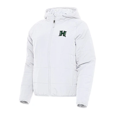 Women's Antigua White Hawaii Rainbow Warriors Universe Full-Zip Puffer Jacket