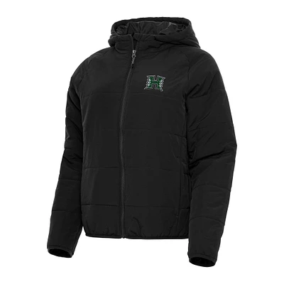Women's Antigua Black Hawaii Rainbow Warriors Universe Full-Zip Puffer Jacket