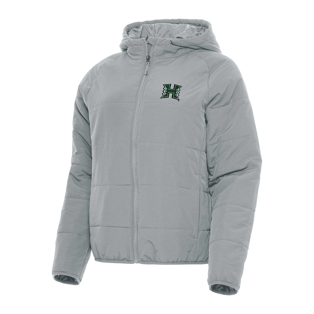 Women's Antigua Gray Hawaii Rainbow Warriors Universe Full-Zip Puffer Jacket