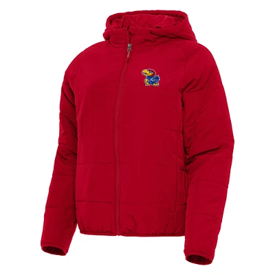 Women's Antigua Red Kansas Jayhawks Universe Full-Zip Puffer Jacket
