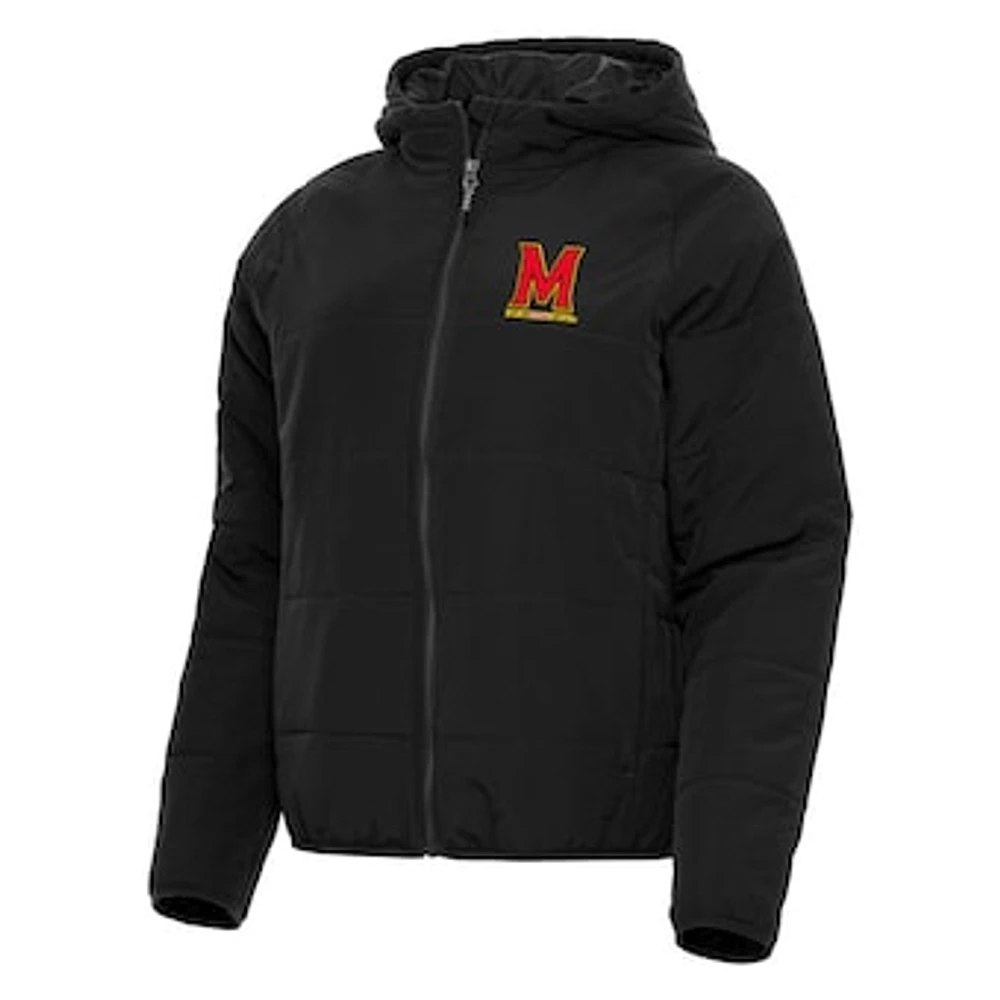 Women's Antigua Black Maryland Terrapins Universe Full-Zip Puffer Jacket