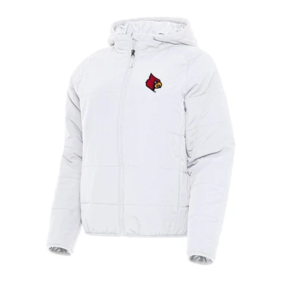 Women's Antigua White Louisville Cardinals Universe Full-Zip Puffer Jacket
