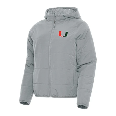 Women's Antigua Gray Miami Hurricanes Universe Full-Zip Puffer Jacket