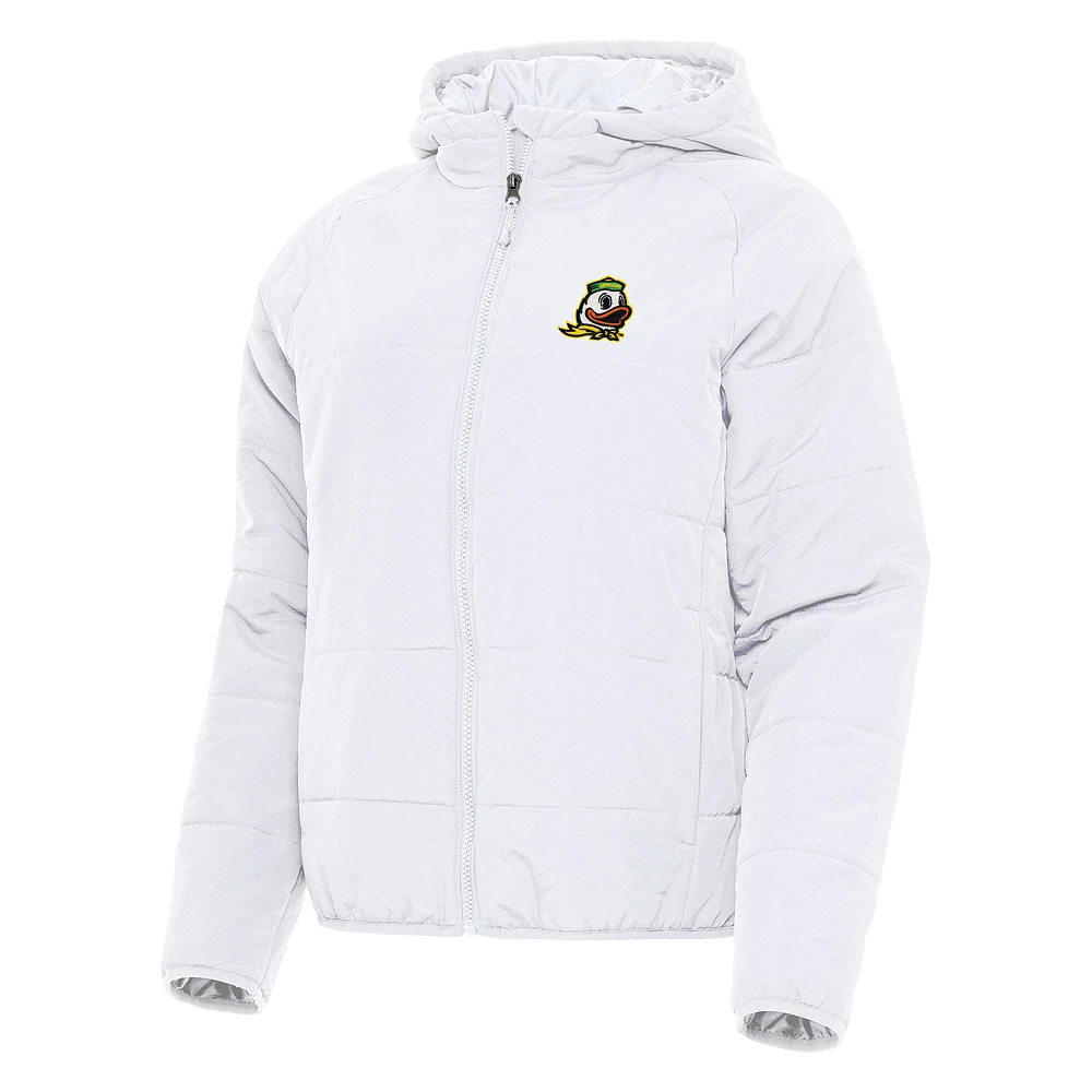 Women's Antigua White Oregon Ducks Universe Full-Zip Puffer Jacket
