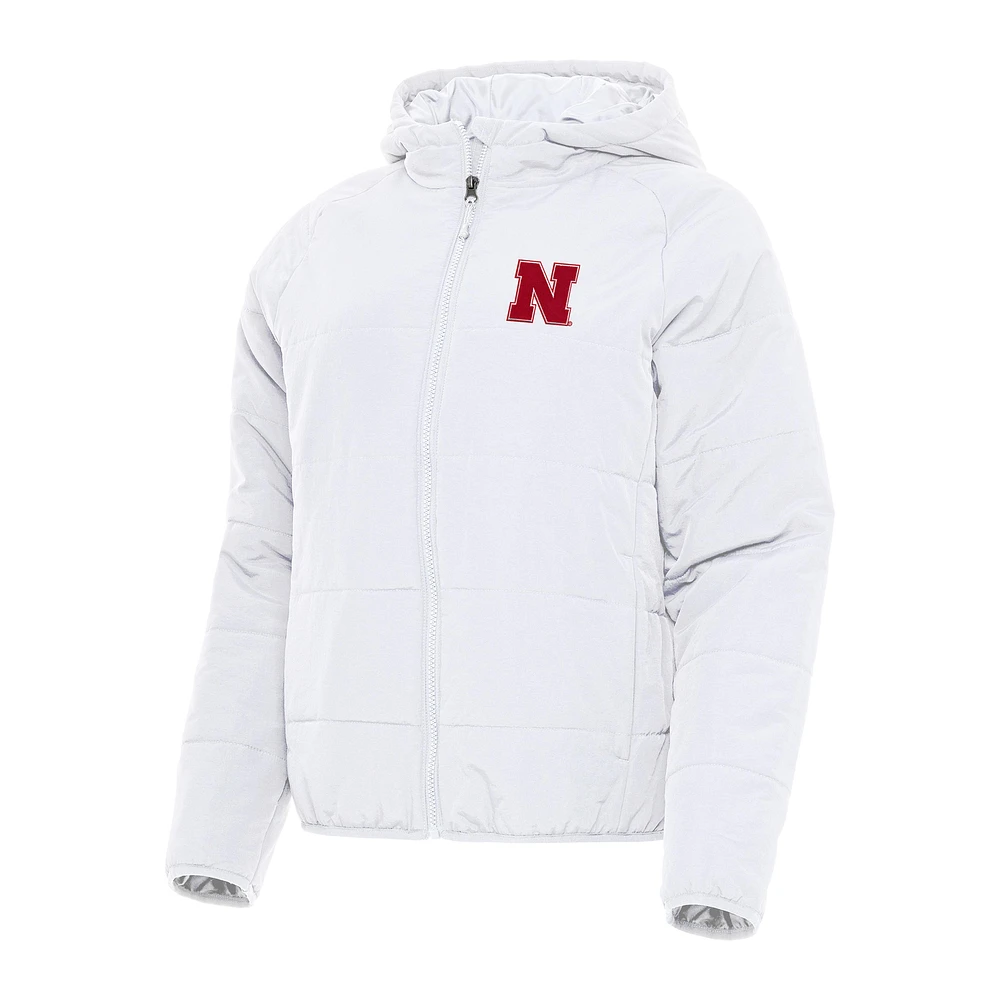 Women's Antigua White Nebraska Huskers Universe Full-Zip Puffer Jacket