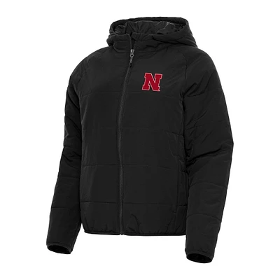 Women's Antigua Black Nebraska Huskers Universe Full-Zip Puffer Jacket