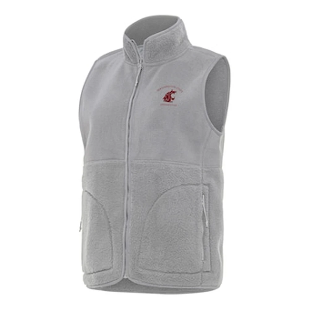 Women's Antigua Gray Washington State Cougars Nostalgic Full-Zip Vest
