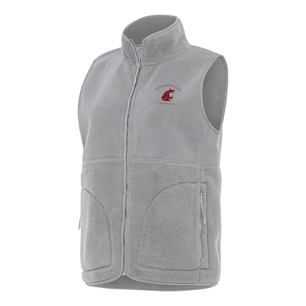 Women's Antigua Gray Washington State Cougars Nostalgic Full-Zip Vest