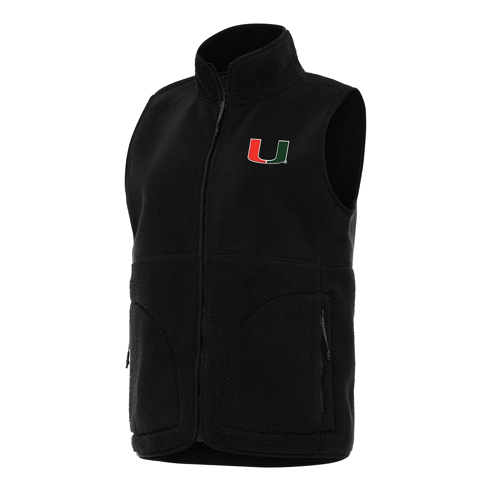 Women's Antigua Black Miami Hurricanes Nostalgic Full-Zip Vest