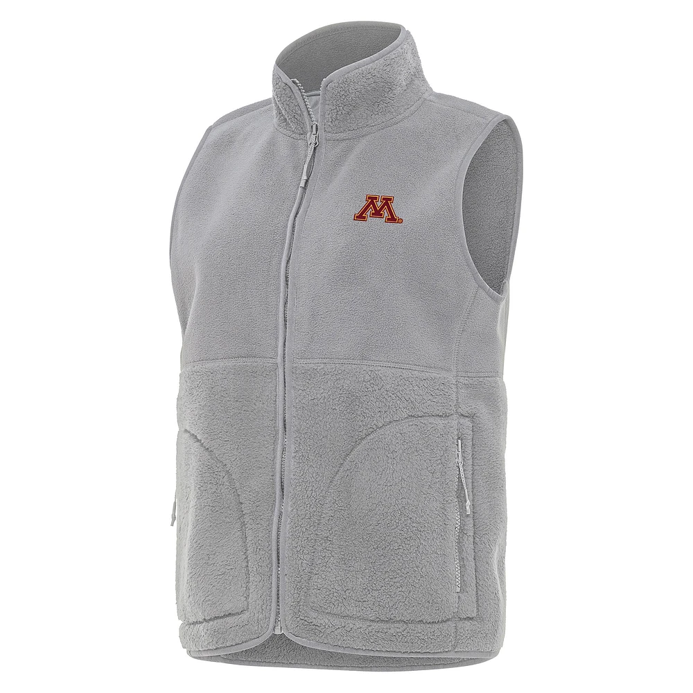 Women's Antigua Gray Minnesota Golden Gophers Nostalgic Full-Zip Vest