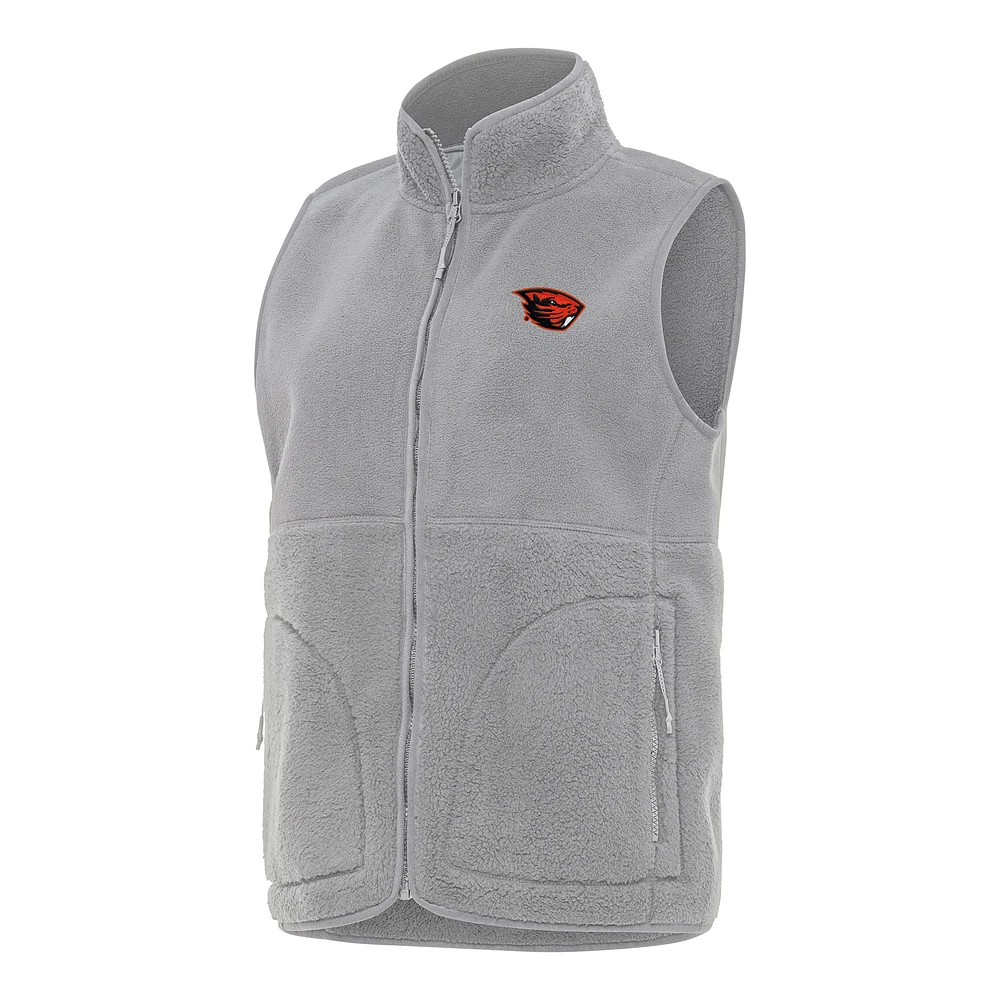 Women's Antigua Gray Oregon State Beavers Nostalgic Full-Zip Vest