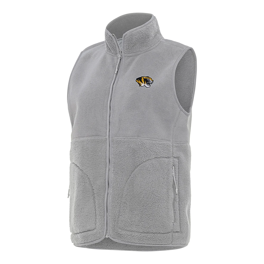 Women's Antigua Gray Missouri Tigers Nostalgic Full-Zip Vest