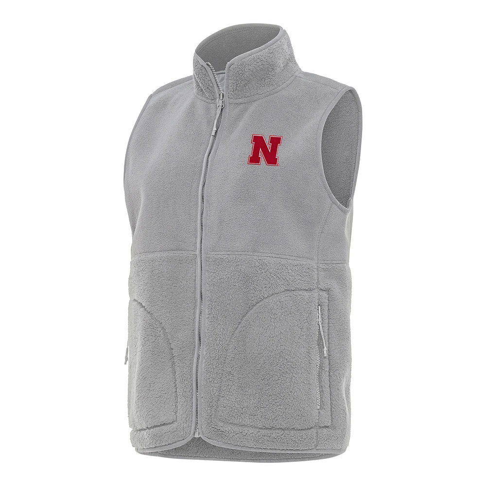 Women's Antigua Gray Nebraska Huskers Nostalgic Full-Zip Vest