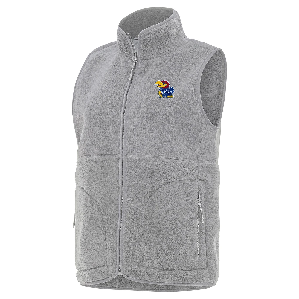 Women's Antigua Gray Kansas Jayhawks Nostalgic Full-Zip Vest