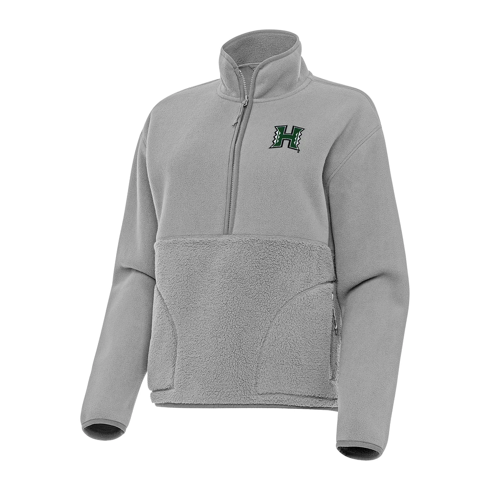 Women's Antigua Gray Hawaii Rainbow Warriors Figure Half-Zip Pullover Sweatshirt