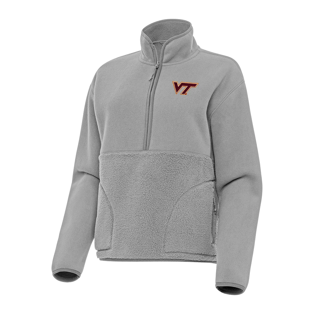 Women's Antigua Gray Virginia Tech Hokies Figure Half-Zip Pullover Sweatshirt