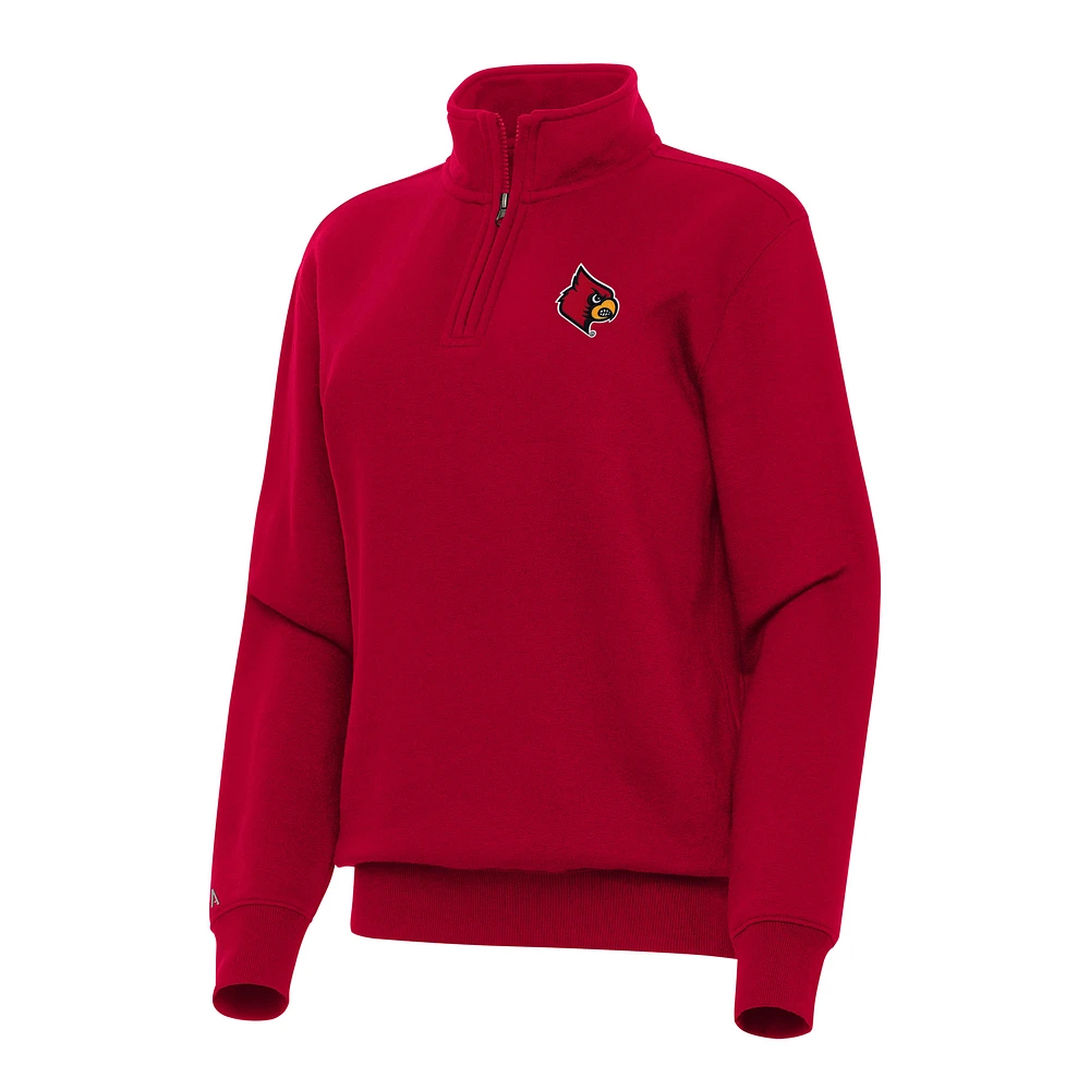 Women's Antigua Red Louisville Cardinals Victory Quarter-Zip Sweatshirt