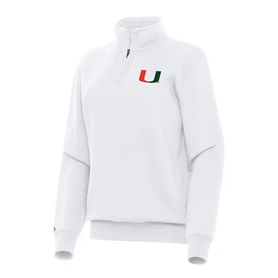 Women's Antigua White Miami Hurricanes Victory Quarter-Zip Sweatshirt