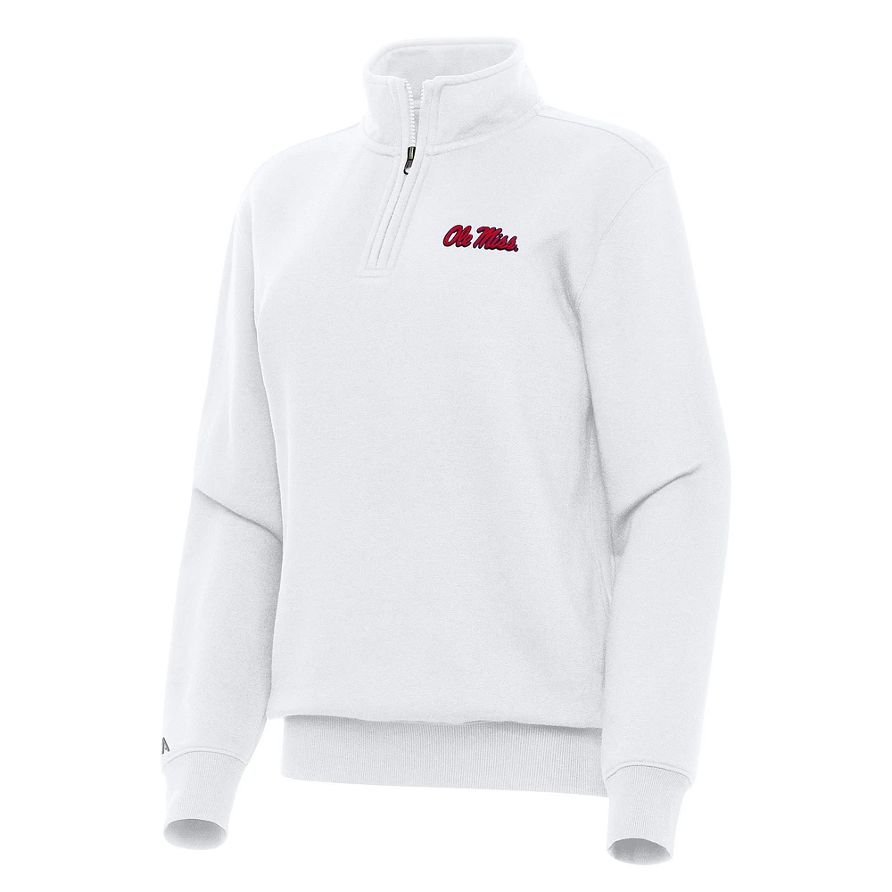 Women's Antigua White Ole Miss Rebels Victory Quarter-Zip Sweatshirt