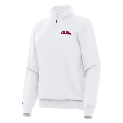 Women's Antigua White Ole Miss Rebels Victory Quarter-Zip Sweatshirt