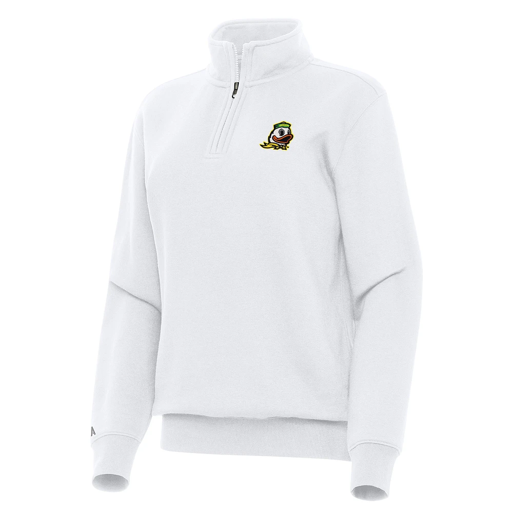 Women's Antigua White Oregon Ducks Victory Quarter-Zip Sweatshirt