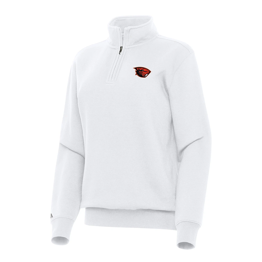 Women's Antigua White Oregon State Beavers Victory Quarter-Zip Sweatshirt