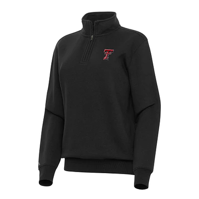 Women's Antigua Black Texas Tech Red Raiders Victory Quarter-Zip Sweatshirt