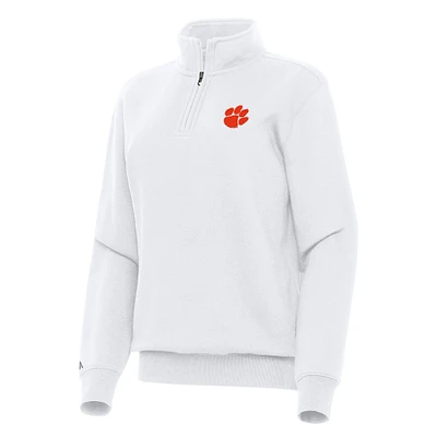 Women's Antigua White Clemson Tigers Victory Quarter-Zip Sweatshirt