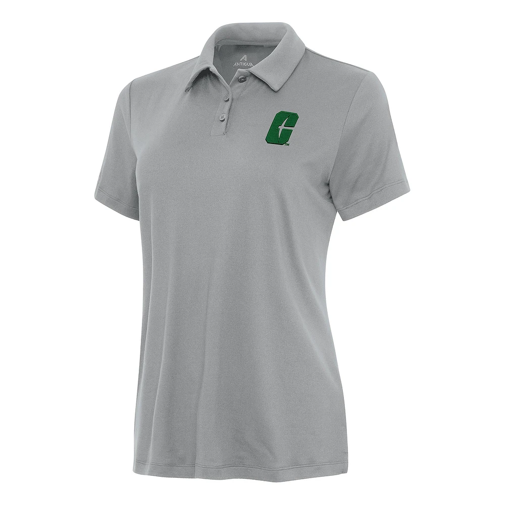 Women's Antigua Gray Charlotte 49ers Reprocess Polo
