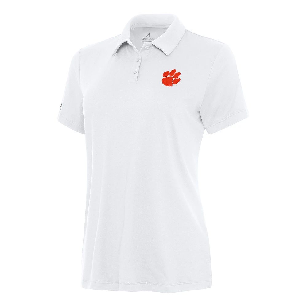 Women's Antigua White Clemson Tigers Reprocess Polo