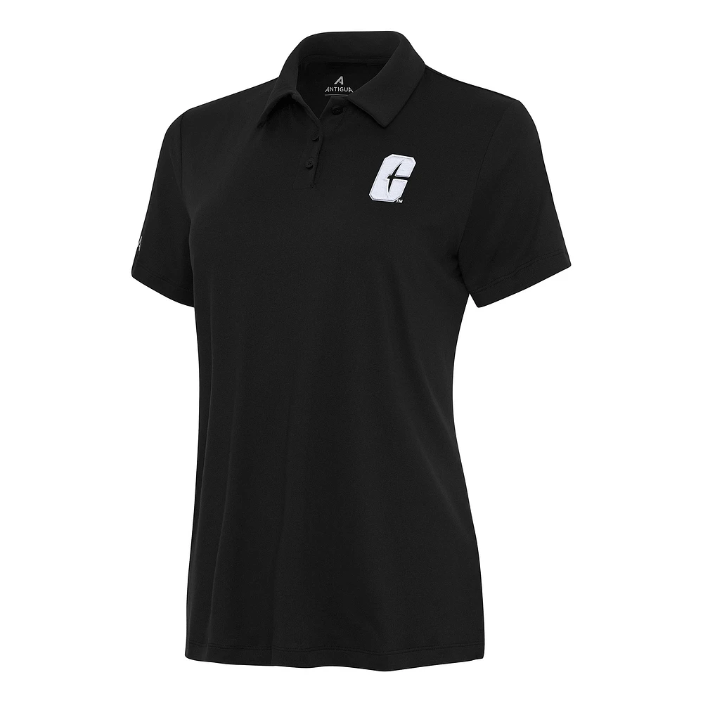 Women's Antigua Black Charlotte 49ers Reprocess Polo
