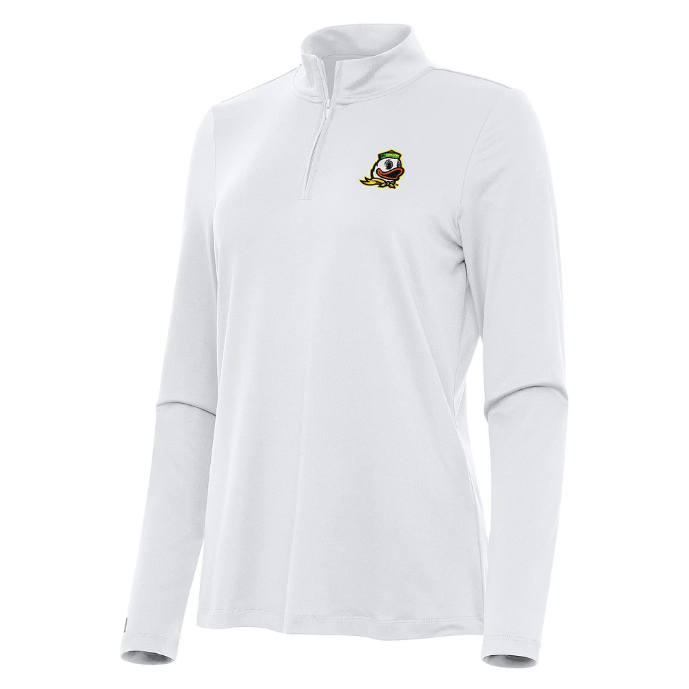 Women's Antigua White Oregon Ducks Reprocess Quarter-Zip Top