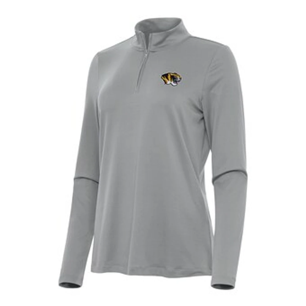 Women's Antigua Gray Missouri Tigers Reprocess Quarter-Zip Top