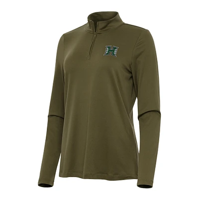 Women's Antigua Olive Hawaii Rainbow Warriors Reprocess Quarter-Zip Top