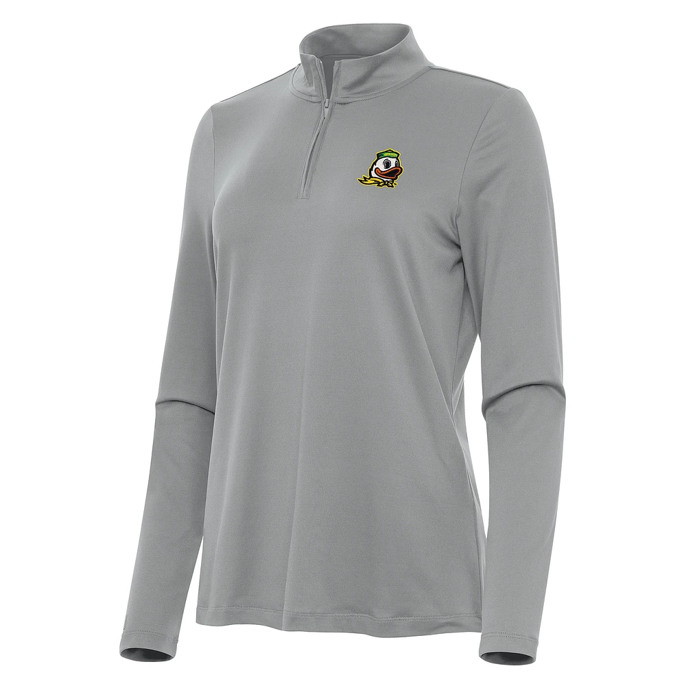 Women's Antigua Gray Oregon Ducks Reprocess Quarter-Zip Top