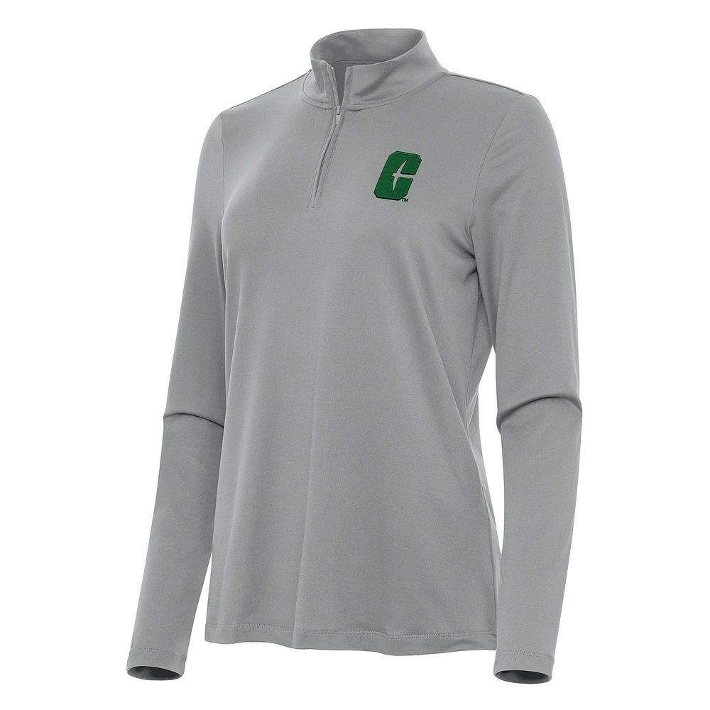 Women's Antigua Gray Charlotte 49ers Reprocess Quarter-Zip Top