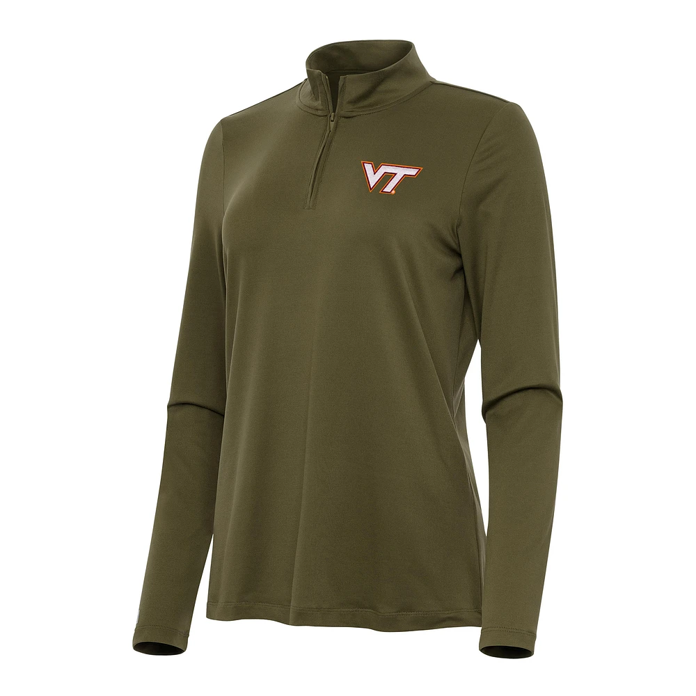 Women's Antigua Olive Virginia Tech Hokies Reprocess Quarter-Zip Top