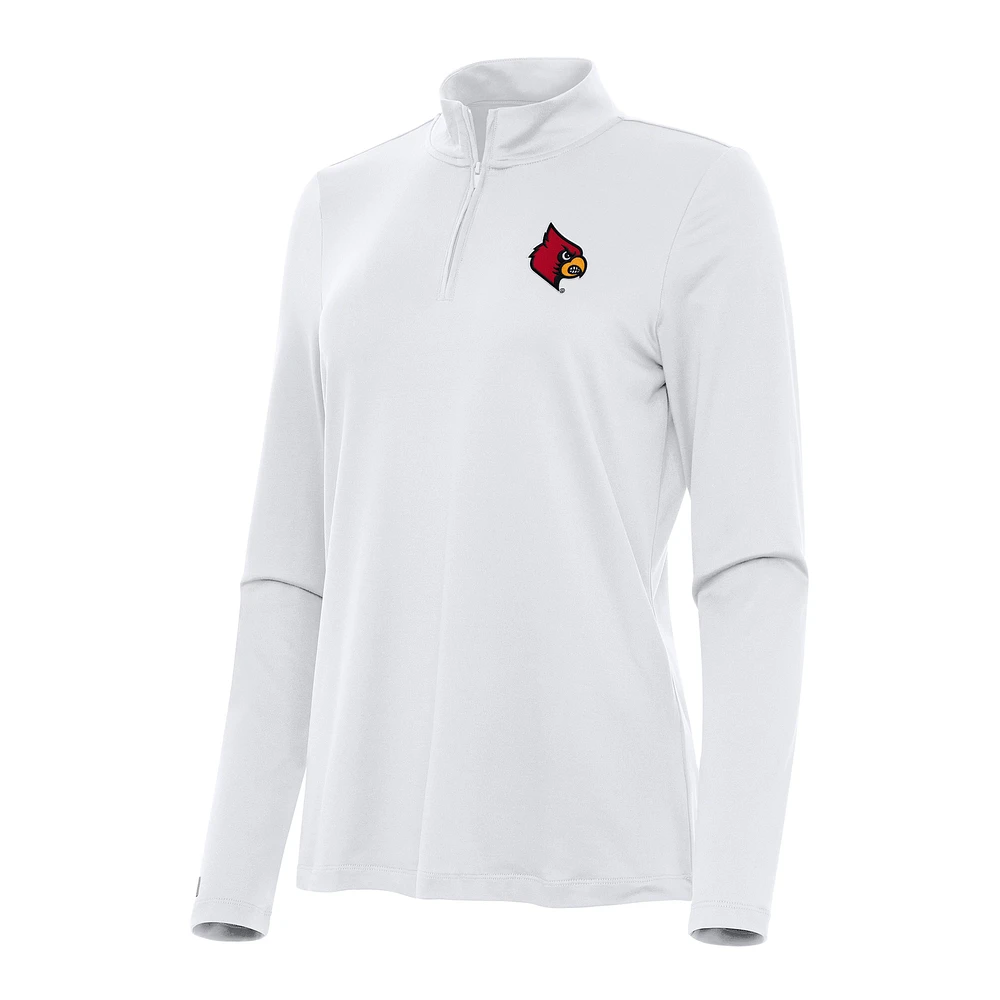 Women's Antigua White Louisville Cardinals Reprocess Quarter-Zip Top