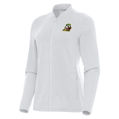Women's Antigua White Oregon Ducks Continual Full-Zip Jacket