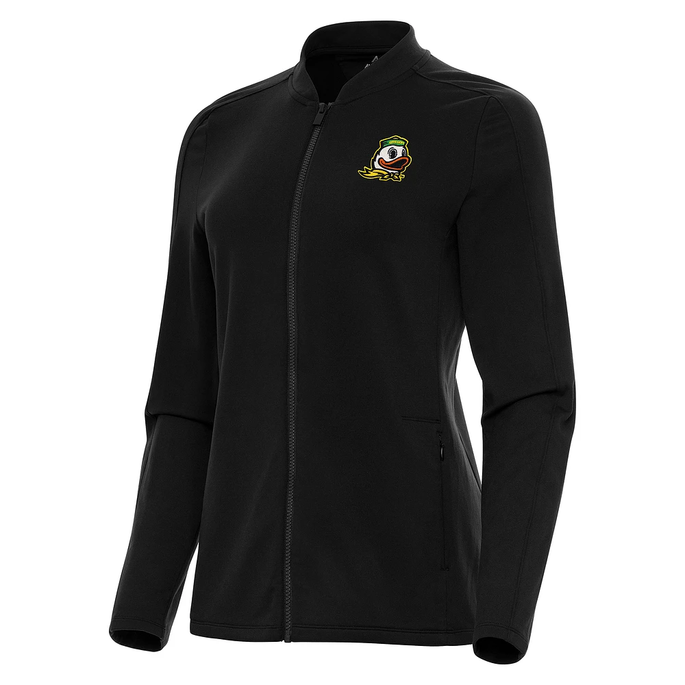 Women's Antigua Black Oregon Ducks Continual Full-Zip Jacket