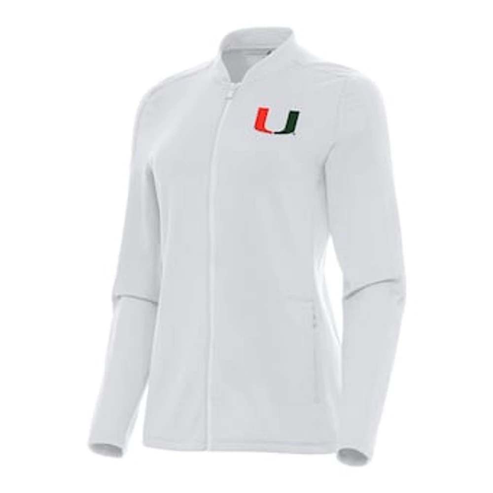 Women's Antigua White Miami Hurricanes Continual Full-Zip Jacket