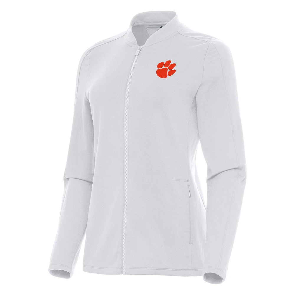 Women's Antigua White Clemson Tigers Continual Full-Zip Jacket
