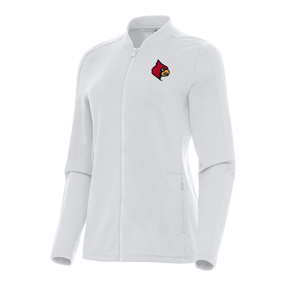 Women's Antigua White Louisville Cardinals Continual Full-Zip Jacket
