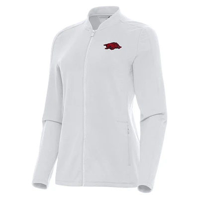 Women's Antigua White Arkansas Razorbacks Continual Full-Zip Jacket