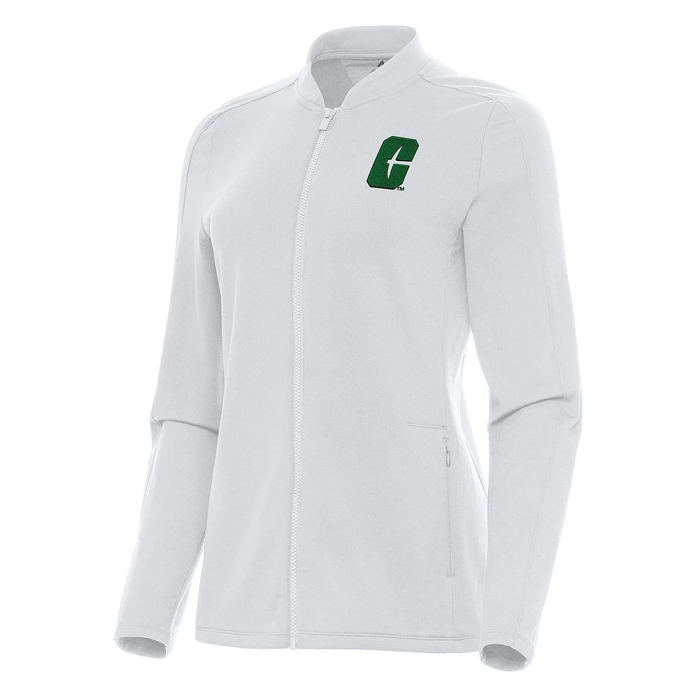 Women's Antigua White Charlotte 49ers Continual Full-Zip Jacket